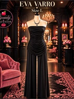 💋💞Black Ruched Evening Jumpsuit Set Evovorro